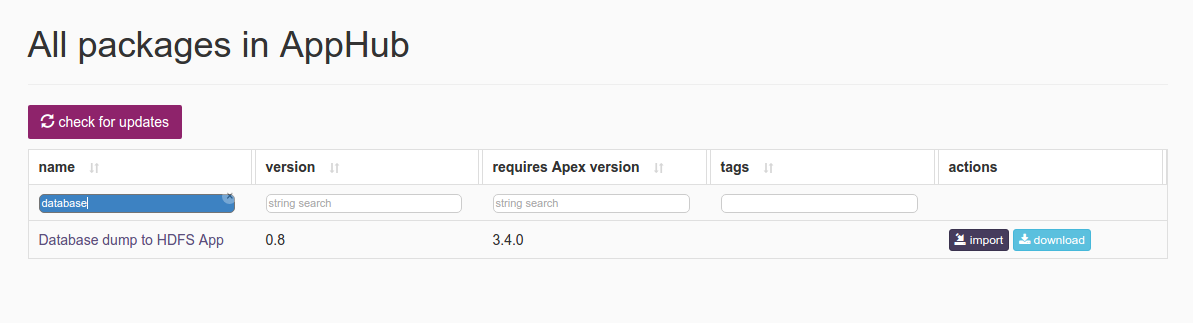 AppHub search for Database